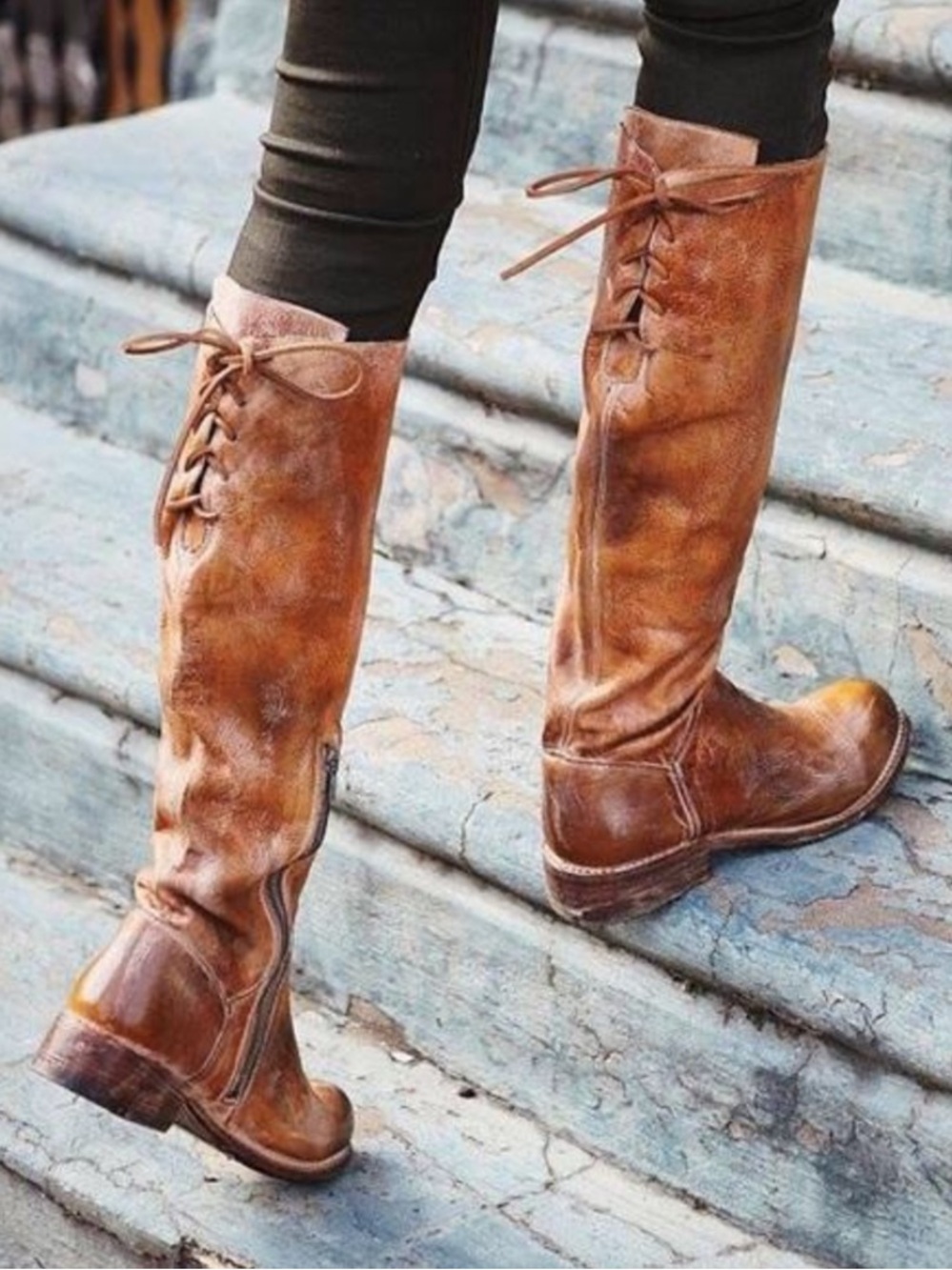 Bed|Stu Manchester Free People Distressed Rustic Leather Tall Boho Riding Boots - Picture 4 of 15